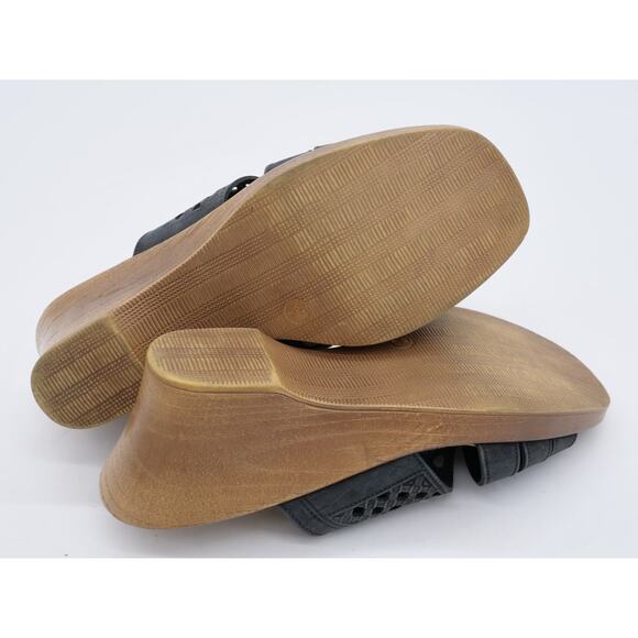 Spring Step Sandals Women 8.5 Black Leather Perforated Platform Wedge Heel Slide - Picture 10 of 10